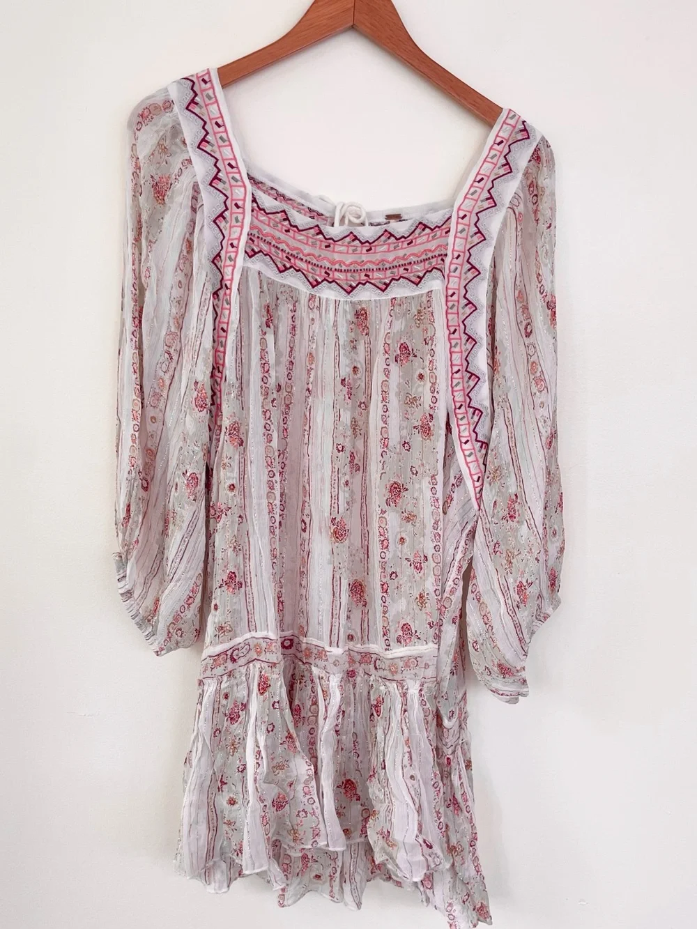 Free People Dance Magic Tunic in Ivory Combo XL Extra Large Sheer Embroidered